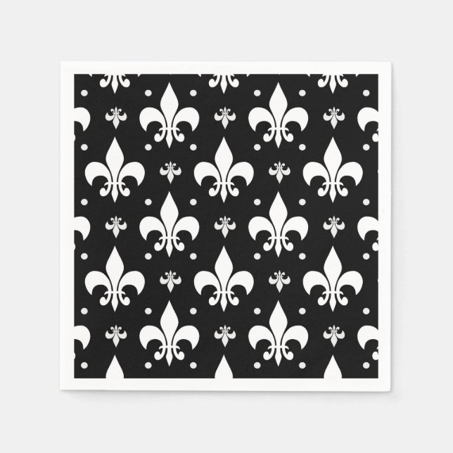Black Fleur-de-lis Pattern Design  Napkins (Front)