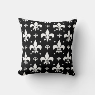 Black Fleur-de-lis Pattern Design Throw Pillow