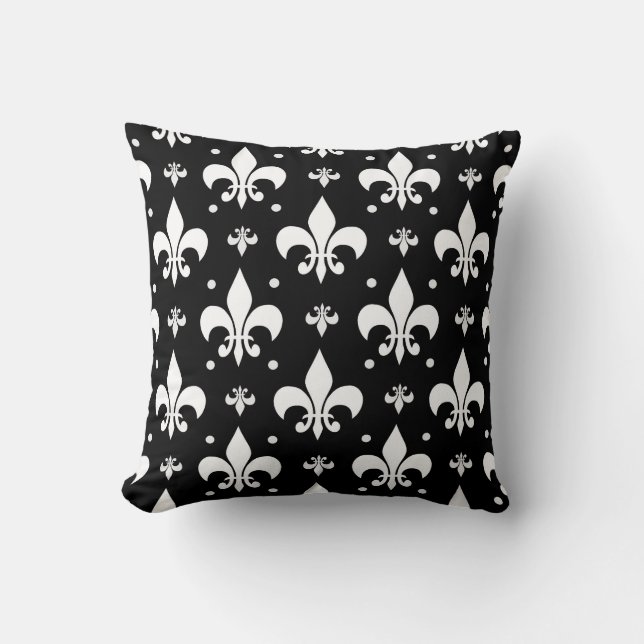 Black Fleur-de-lis Pattern Design  Throw Pillow (Front)