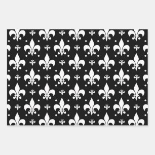 Black Fleur-de-lis Pattern Design Wrapping Paper Sheets