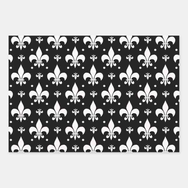 Black Fleur-de-lis Pattern Design  Wrapping Paper Sheets (Front)