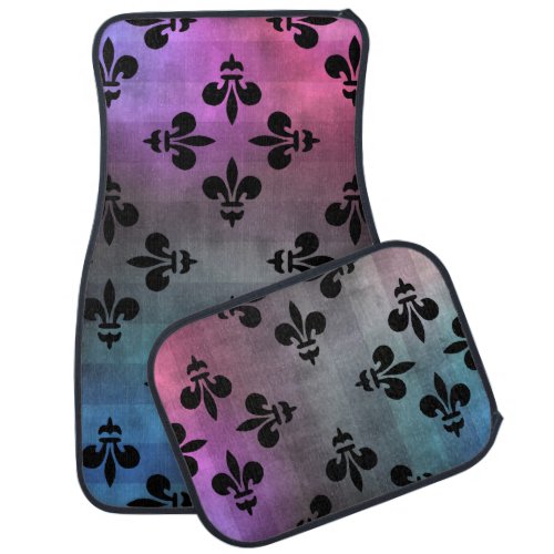 Black Fleur de lis pattern pink purple blue Car Mat