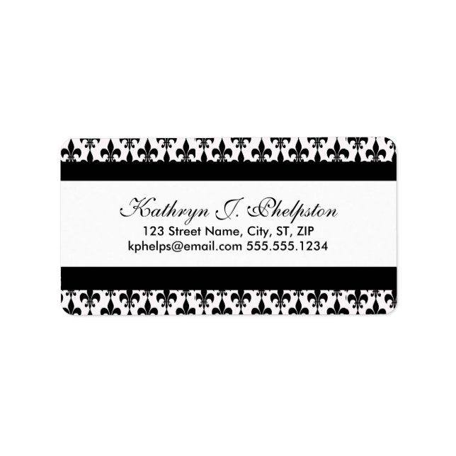 Black Fleur-de-lis Personalized Address Label (Front)