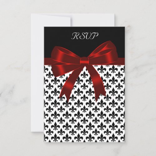 Black Fleur De Lis Red Bow RSVP Card