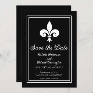 Black Fleur de Lis Save the Date Invite
