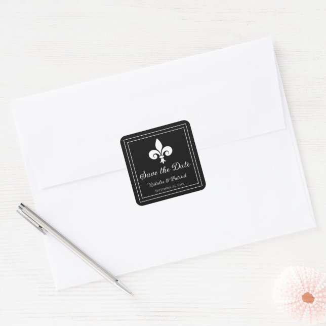 Black Fleur de Lis Save the Date Stickers (Envelope)