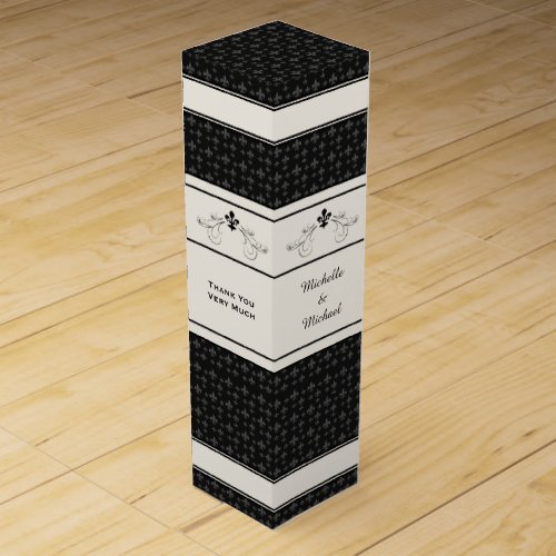 Black Fleur de Lis Scroll Personalized Wine Box