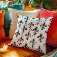 Black fleur-de-lis seamless pattern on white throw