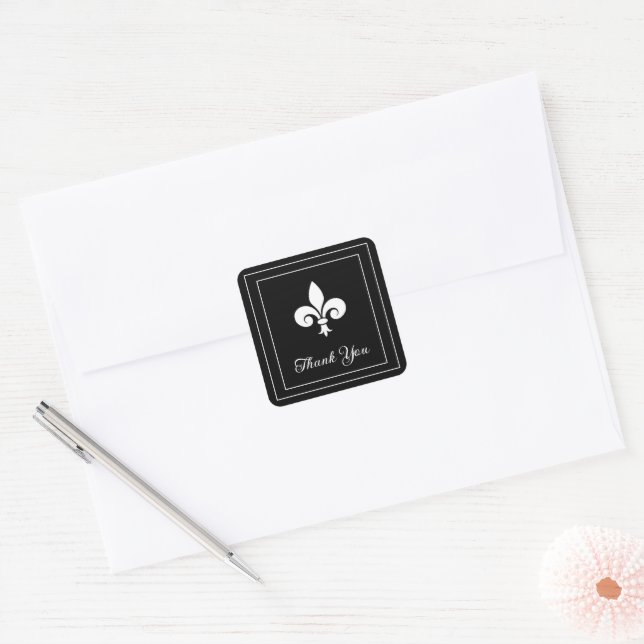 Black Fleur de Lis Thank You Stickers (Envelope)