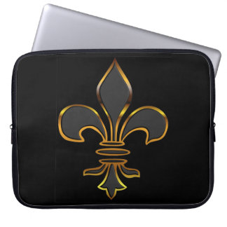 Black Fleur-de-lis Trimmed in Gold Laptop Sleeve