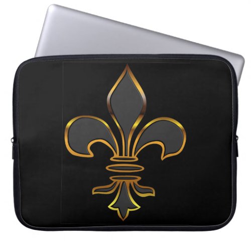 Black Fleur_de_lis Trimmed in Gold Laptop Sleeve