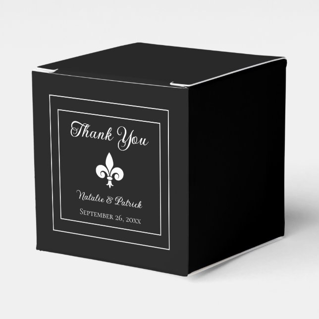 Black Fleur de Lis Wedding Favor Boxes (Front Side)