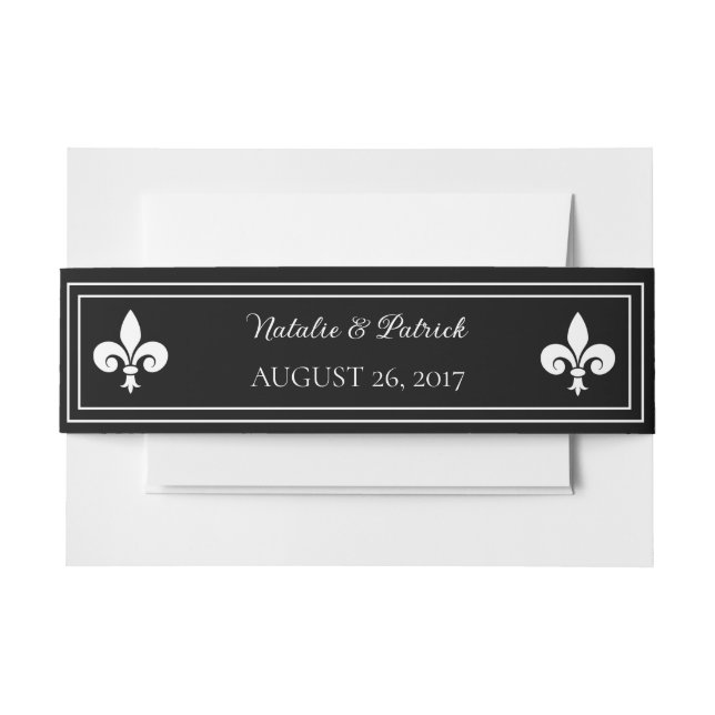Black Fleur de Lis Wedding Invitation Belly Band (Front Example)