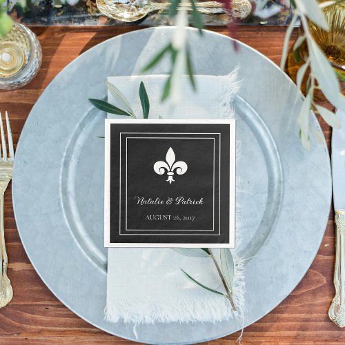 Black Fleur de Lis Wedding Paper Napkins