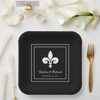 Black Fleur de Lis Wedding Paper Plates