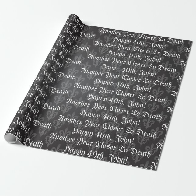 Black Fleur De Lis Wrapping Paper (Unrolled)