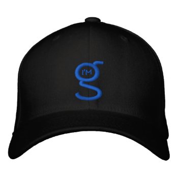 Black Flexfit Cap W Blue Embroidered Logo by ImGEEE at Zazzle