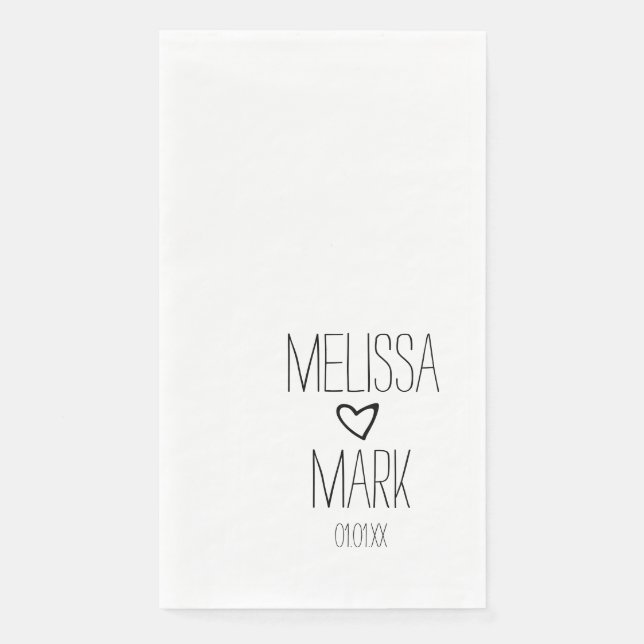 Black Floating Hearts Monogram Paper Guest Towels (Front)