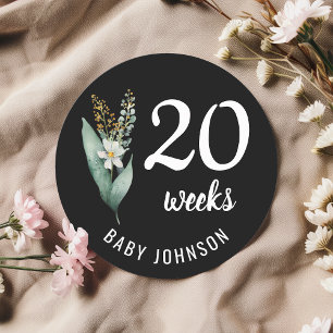 Black Floral 20-21 Weeks Pregnancy Milestone Sign