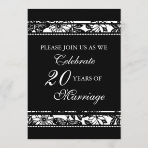 Black Floral 20th Anniversary Party Invitation