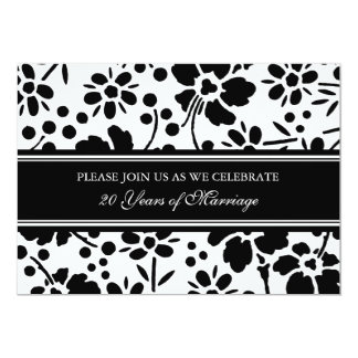 Black Floral 20th Anniversary Party Invitation
