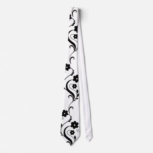 Black Floral 2 Unique BlackWhite Design Tie