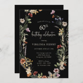 Black Floral 60th Birthday Party Invitation (Front/Back)