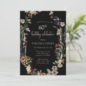 Black Floral 60th Birthday Party Invitation (Standing Front)