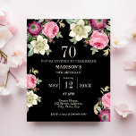 Black Floral 70th Budget Birthday Invitation<br><div class="desc">Celebrate your special day in style with these beautiful black floral birthday invitations! The elegant design features delicate flowers in pink, cream, and purple shades, making it the perfect choice for a sophisticated and timeless celebration. These invitations are printed on paper making them an affordable option for those on a...</div>