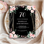 Black Floral 70th Budget Birthday Invitation<br><div class="desc">Looking for an affordable and charming invitation for your upcoming 70th birthday bash? Look no further than our black floral paper invitation! With a lovely design featuring delicate blush pink flowers on a chic black background and an elegant font, this customizable invitation is sure to set the perfect tone for...</div>