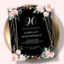 Black Floral 90th Budget Birthday Invitation
