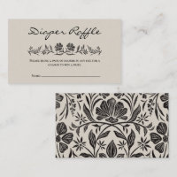 Black Floral Baby Shower Diaper Raffle Card