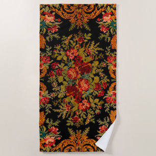 Black Floral Beach Towel