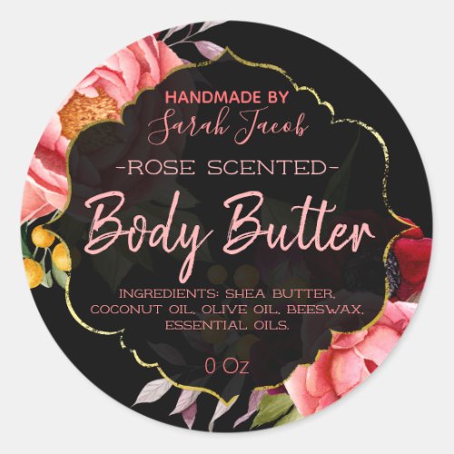 Black Floral Body Butter Labels