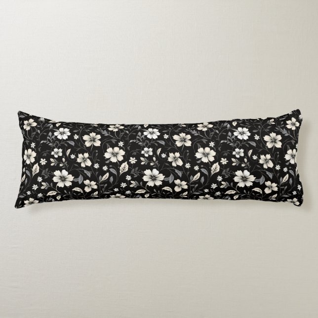 Black Floral Body Pillow (Front)