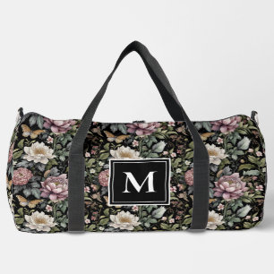 Black Floral Botanical Monogram Duffle Bag