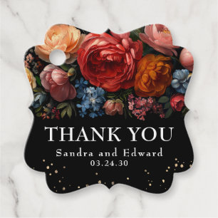 Black Floral Botanical Moody Wedding Thank You Favor Tags