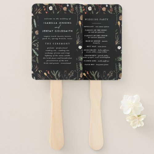 Black floral botanical wedding modern elegant fall hand fan