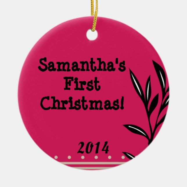 Black Floral Branch Personalized Name Ornament (Front)