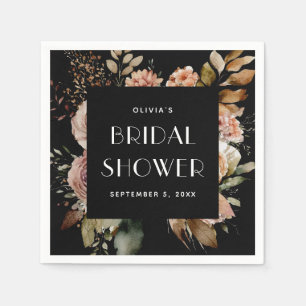 Black Floral Bridal Shower   Boho Chic Elegant Napkins