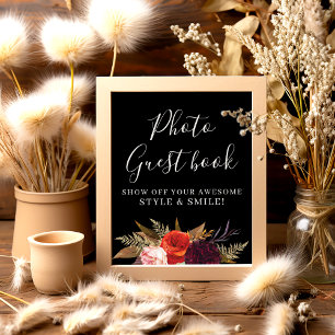 Black Floral Bridal Shower Guest Book Sign