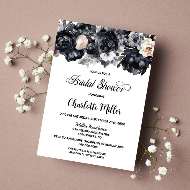 Black Floral Bridal Shower Invitation (Creator Uploaded)