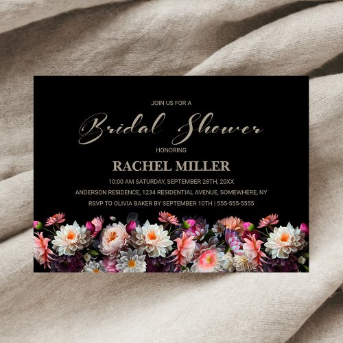 Black Floral Bridal Shower Invitation