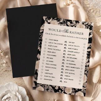 Black Floral Bridal Shower Would She Rather Game Invitation