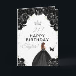 Black Floral Brown Hair Girl Happy Birthday Card<br><div class="desc">This elegant and glamorous birthday card can be personalized with a name or title such as daughter, granddaughter, niece, friend etc. The design features a beautiful princess with brown hair in a black ball gown. The text combines handwritten script and modern sans serif fonts for a classy and sophisticated look....</div>