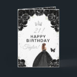 Black Floral Brown Hair Girl Happy Birthday Card<br><div class="desc">This elegant and glamorous birthday card can be personalized with a name or title such as daughter, granddaughter, niece, friend etc. The design features a beautiful princess with brown hair in a black ball gown. The text combines handwritten script and modern sans serif fonts for a classy and sophisticated look....</div>