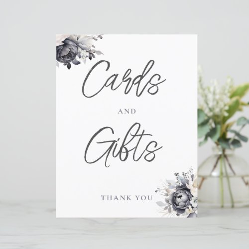 Black Floral Cards and Gifts Sign