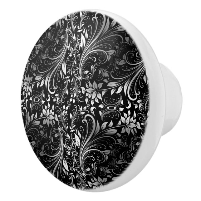 Black Floral Ceramic Knob (Right)