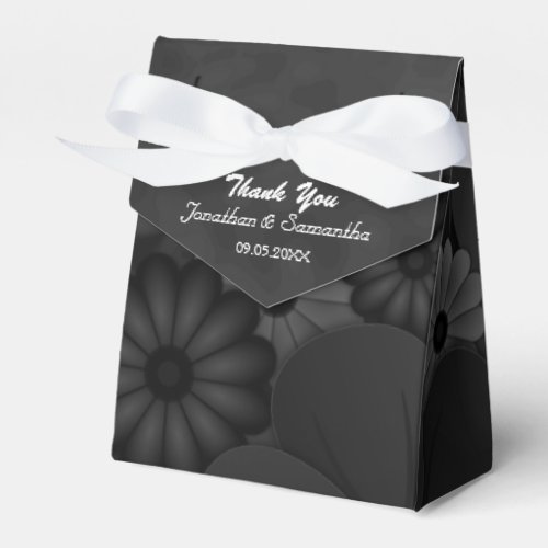 Black Floral Chalkbaord Tent With Ribbon Favor Box