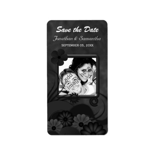 Black Floral Chalkboard Gothic Save The Date Label